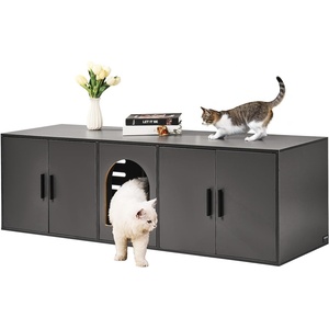image:imageVEVOR Cat Litter Box Enclosure for 2 Cats Litter Box Furniture Hidden with Double Rooms Wooden Cat Box Cabinet Fit Most of Litter BoxGrey