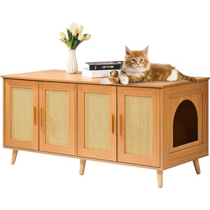 image:imageVEVOR Cat Litter Box Enclosure for 2 Cats Litter Box Furniture Hidden with Double Rooms Wooden Cat Box Cabinet Fit Most of Litter BoxNatural Color