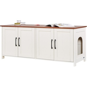 image:imageVEVOR Cat Litter Box Enclosure for 2 Cats Litter Box Furniture Hidden with Double Rooms Wooden Cat Box Cabinet Fit Most of Litter BoxWhite