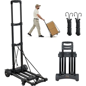 image:imageVEVOR Folding Hand Truck 110 lbs Load Capacity Collapsible Luggage Cart with 2 Wheels amp 1 Elastic Rope Utility Dolly Platform Cart for Airport Travel Furniture Luggage Office Moving Black290 lbs