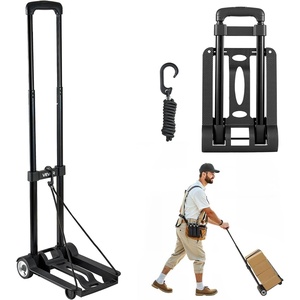 image:imageVEVOR Folding Hand Truck 110 lbs Load Capacity Collapsible Luggage Cart with 2 Wheels amp 1 Elastic Rope Utility Dolly Platform Cart for Airport Travel Furniture Luggage Office Moving Black110 lbs
