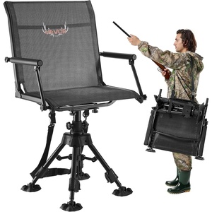 image:imageVEVOR Hunting Chair 360 Silent Swivel Foldable Portable Blind Chair HeavyDuty Steel Frame Ground Stool Seat with AntiSink Swivel Feet Height Adjustable 350 Lbs Capacity for Fishing CampingBreathable Fabric 350 lbs