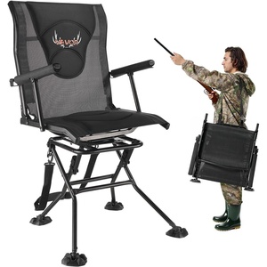 image:imageVEVOR Hunting Chair 360 Silent Swivel Foldable Portable Blind Chair HeavyDuty Steel Frame Ground Stool Seat with AntiSink Swivel Feet Height Adjustable 350 Lbs Capacity for Fishing CampingMild Waterproof