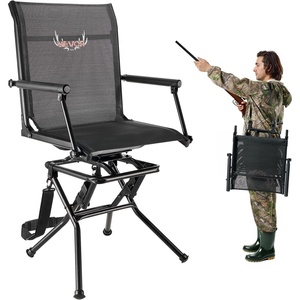 image:imageVEVOR Hunting Chair 360 Silent Swivel Foldable Portable Blind Chair HeavyDuty Steel Frame Ground Stool Seat with AntiSink Swivel Feet Height Adjustable 350 Lbs Capacity for Fishing CampingBreathable Fabric 300 lbs