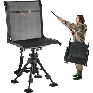image:imageVEVOR Hunting Chair 360 Silent Swivel Foldable Portable Blind Chair HeavyDuty Steel Frame Ground Stool Seat with AntiSink Swivel Feet Height Adjustable 350 Lbs Capacity for Fishing CampingBreathable Fabric