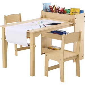 image:imageVEVOR Kids Table and Bench Set Toddler Table and Chair Set of 3 Wood Activity Desk for Art Craft Reading LearningNatural