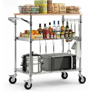 image:imageVEVOR Kitchen Utility Cart 3 Tier Heavy Duty Adjustable Wire Storage Rack Commercial Steel Rolling Service Trolley on Wheels Work Table with Handle Bar for Garage and Laundry Room 40x25x409 in18D x 30W x 36H Table top