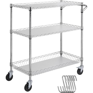 image:imageVEVOR Kitchen Utility Cart 3 Tier Heavy Duty Adjustable Wire Storage Rack Commercial Steel Rolling Service Trolley on Wheels Work Table with Handle Bar for Garage and Laundry Room 40x25x409 in18D x 35W x 409H