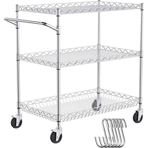 image:imageVEVOR Kitchen Utility Cart 3 Tier Heavy Duty Adjustable Wire Storage Rack Commercial Steel Rolling Service Trolley on Wheels Work Table with Handle Bar for Garage and Laundry Room 40x25x409 in18D x 30W x 324H