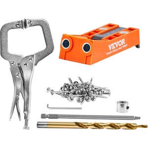 image:imageVEVOR Pocket Hole Jig 56 Pcs Mini Jig Pocket Hole System with 9 Cclamp Step Drill Wrench Drill Stop Ring Square Drive Bit and Screws for DIY Carpentry ProjectsMini
