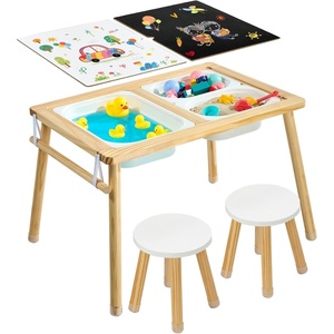 image:imageVEVOR Sensory Table for Toddlers Kids Activity with 3 Foldable Storage Bins amp DoubleSided Board IndoorOutdoor Play Sand and Water Table Wooden Kids Sensory for Drawing StudyingDesk and stoolMagnetic Drawing Board