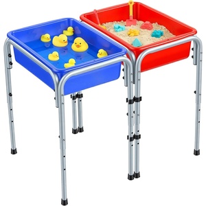 image:imageVEVOR Sensory Table for Toddlers Kids Activity with 3 Foldable Storage Bins amp DoubleSided Board IndoorOutdoor Play Sand and Water Table Wooden Kids Sensory for Drawing StudyingKids 2Station Sand and Water Adjustable Play Table with Detachable Storage Bins