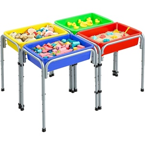 image:imageVEVOR Sensory Table for Toddlers Kids Activity with 3 Foldable Storage Bins amp DoubleSided Board IndoorOutdoor Play Sand and Water Table Wooden Kids Sensory for Drawing StudyingMetalFour Pieces