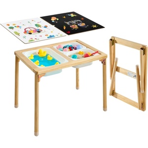 image:imageVEVOR Sensory Table for Toddlers Kids Activity with 3 Foldable Storage Bins amp DoubleSided Board IndoorOutdoor Play Sand and Water Table Wooden Kids Sensory for Drawing StudyingStorage BinsFolding Leg