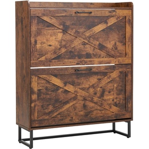 image:imageVEVOR Shoe Cabinet with 2 Flip Drawers MidCentury Shoes Storage Cabinet with AntiTipping Device Freestanding Fluted Shoe Organizer Ideal for Entrance Hallway Bedroom Living Room WalnutBrown