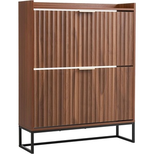 image:imageVEVOR Shoe Cabinet with 2 Flip Drawers MidCentury Shoes Storage Cabinet with AntiTipping Device Freestanding Fluted Shoe Organizer Ideal for Entrance Hallway Bedroom Living Room WalnutWalnut