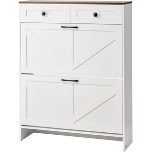 image:imageVEVOR Shoe Cabinet with 2 Flip Drawers MidCentury Shoes Storage Cabinet with AntiTipping Device Freestanding Fluted Shoe Organizer Ideal for Entrance Hallway Bedroom Living Room WalnutWhite  Walnut