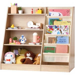 image:imageVEVOR Toy Storage Organizer Wooden Kids Bookshelf with Storage Toy Storage Cabinet with 2 Mobile Drawers Kids Storage Organizer for Bedroom Nursery Living Room Entryway Preschool White4tier With 6layer Sling Book Rack