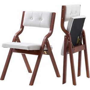 image:imageVEVOR Wooden Folding Chairs with Cushion Set of 2 Portable Foldable Cushion Chair with Wooden Frame Modern Padded Dining Chair for Kitchen Office Wedding Party Dining Room Easy Assembly BeigeWalnutbeige