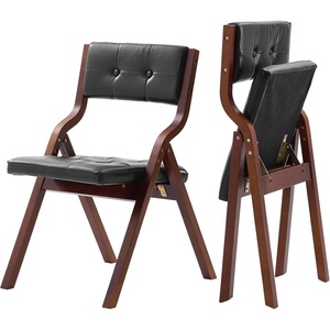 image:imageVEVOR Wooden Folding Chairs with Cushion Set of 2 Portable Foldable Cushion Chair with Wooden Frame Modern Padded Dining Chair for Kitchen Office Wedding Party Dining Room Easy Assembly BeigeWalnutblack Leather