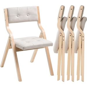 image:imageVEVOR Wooden Folding Chairs with Cushion Set of 4 Portable Foldable Cushion Chair with Wooden Frame Modern Padded Dining Chair for Kitchen Office Wedding Party Dining Room Easy Assembly Beige