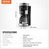 image:imageVEVOR Coffee Maker with Grinder 8 Cup Programmable Coffee Machine Grind and Brew Coffee Maker with 3 Brew Strength Control Reusable Filter Removable Water Tank for Home Office Restaurant10 CUP