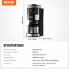 image:imageVEVOR Coffee Maker with Grinder 8 Cup Programmable Coffee Machine Grind and Brew Coffee Maker with 3 Brew Strength Control Reusable Filter Removable Water Tank for Home Office Restaurant8 CUPB