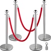 image:imageVEVOR Stanchions and Velvet Ropes 4Pcs Solid Base with Stainless Steel Post 5ft Red Velvet Ropes and Posts Crowd Control Barriers Gold Stanchions Red Carpet Runner Poles for Party SuppliesSilver