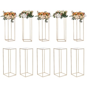 image:imageVEVOR 10PCS 315inch High Wedding Flower Stand With Acrylic LaminateMetal Vase Column Geometric Centerpiece Stands Gold Rectangular Floral Display Rack for Events Reception Party Decoration