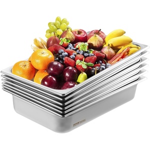 image:imageVEVOR 6 Pack Stainless Steel Hotel Pans  12 Size 6Inch Deep 08mm Thick AntiJam Commercial Food Pans for Steam Tables Restaurants Catering amp Industrial Use4 Deep 6 PackThickened