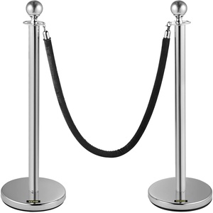 image:imageVEVOR Stanchions and Velvet Ropes 4Pcs Solid Base with Stainless Steel Post 5ft Red Velvet Ropes and Posts Crowd Control Barriers Gold Stanchions Red Carpet Runner Poles for Party SuppliesSilver