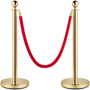 image:imageVEVOR Stanchions and Velvet Ropes 4Pcs Solid Base with Stainless Steel Post 5ft Red Velvet Ropes and Posts Crowd Control Barriers Gold Stanchions Red Carpet Runner Poles for Party SuppliesGold
