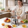 image:imageVEVOR 145 Gal5L Fruit Wine Press 2 Stainless Steel Barrels Manual Juice Maker Cider Apple Grape Tincture Honey Olive Oil Making Press with Triangular Handle for Outdoor Kitchen HomeSilver