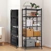 image:imageVEVOR 4Tier Foldable Storage Shelf 26W x 13D x 46H Inch Folding Metal Rack Shelving Unit No Assembly Organizer Shelf with 5 Wheels amp 4 Hooks for Pantry Kitchen Garage Basement BlackBlack