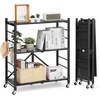 image:imageVEVOR 4Tier Foldable Storage Shelf 26W x 13D x 46H Inch Folding Metal Rack Shelving Unit No Assembly Organizer Shelf with 5 Wheels amp 4 Hooks for Pantry Kitchen Garage Basement BlackBlack