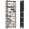 image:imageVEVOR 4Tier Foldable Storage Shelf 26W x 13D x 46H Inch Folding Metal Rack Shelving Unit No Assembly Organizer Shelf with 5 Wheels amp 4 Hooks for Pantry Kitchen Garage Basement BlackBlack