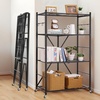 image:imageVEVOR 4Tier Foldable Storage Shelf 26W x 13D x 46H Inch Folding Metal Rack Shelving Unit No Assembly Organizer Shelf with 5 Wheels amp 4 Hooks for Pantry Kitchen Garage Basement BlackBlack