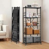 image:imageVEVOR 4Tier Foldable Storage Shelf 26W x 13D x 46H Inch Folding Metal Rack Shelving Unit No Assembly Organizer Shelf with 5 Wheels amp 4 Hooks for Pantry Kitchen Garage Basement BlackBlack