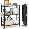 image:imageVEVOR 4Tier Foldable Storage Shelf 26W x 13D x 46H Inch Folding Metal Rack Shelving Unit No Assembly Organizer Shelf with 5 Wheels amp 4 Hooks for Pantry Kitchen Garage Basement BlackBlack