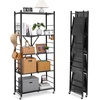 image:imageVEVOR 4Tier Foldable Storage Shelf 26W x 13D x 46H Inch Folding Metal Rack Shelving Unit No Assembly Organizer Shelf with 5 Wheels amp 4 Hooks for Pantry Kitchen Garage Basement BlackBlack