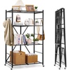 image:imageVEVOR 4Tier Foldable Storage Shelf 26W x 13D x 46H Inch Folding Metal Rack Shelving Unit No Assembly Organizer Shelf with 5 Wheels amp 4 Hooks for Pantry Kitchen Garage Basement BlackBlack