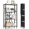 image:imageVEVOR 4Tier Foldable Storage Shelf 26W x 13D x 46H Inch Folding Metal Rack Shelving Unit No Assembly Organizer Shelf with 5 Wheels amp 4 Hooks for Pantry Kitchen Garage Basement BlackBlack