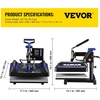 image:imageVEVOR 8 in 1 Heat Press Machine 15x15 Inch 360 Swing Away Tshirt Press Digital Professional Sublimation Heat Transfer for T Shirts Hat Cap Mug PlateBlue
