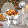 image:imageVEVOR Chafing Dish Buffet Set 5 Qt 4 Pack Stainless Steel Chafer with 4 Full Size Pan Round Catering Warmer Server with Glass Lid Water Pan Folding Stand Fuel Holder for Wedding Banquet GoldSilver