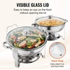 image:imageVEVOR Chafing Dish Buffet Set 5 Qt 4 Pack Stainless Steel Chafer with 4 Full Size Pan Round Catering Warmer Server with Glass Lid Water Pan Folding Stand Fuel Holder for Wedding Banquet GoldSilver