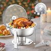image:imageVEVOR Chafing Dish Buffet Set 5 Qt 4 Pack Stainless Steel Chafer with 4 Full Size Pan Round Catering Warmer Server with Glass Lid Water Pan Folding Stand Fuel Holder for Wedding Banquet GoldSilverwhite
