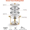 image:imageVEVOR Chafing Dish Buffet Set 5 Qt 4 Pack Stainless Steel Chafer with 4 Full Size Pan Round Catering Warmer Server with Glass Lid Water Pan Folding Stand Fuel Holder for Wedding Banquet GoldGold