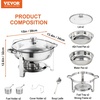 image:imageVEVOR Chafing Dish Buffet Set 5 Qt 4 Pack Stainless Steel Chafer with 4 Full Size Pan Round Catering Warmer Server with Glass Lid Water Pan Folding Stand Fuel Holder for Wedding Banquet GoldSilver