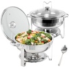 image:imageVEVOR Chafing Dish Buffet Set 5 Qt 4 Pack Stainless Steel Chafer with 4 Full Size Pan Round Catering Warmer Server with Glass Lid Water Pan Folding Stand Fuel Holder for Wedding Banquet GoldSilver