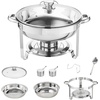 image:imageVEVOR Chafing Dish Buffet Set 5 Qt 4 Pack Stainless Steel Chafer with 4 Full Size Pan Round Catering Warmer Server with Glass Lid Water Pan Folding Stand Fuel Holder for Wedding Banquet GoldSilver